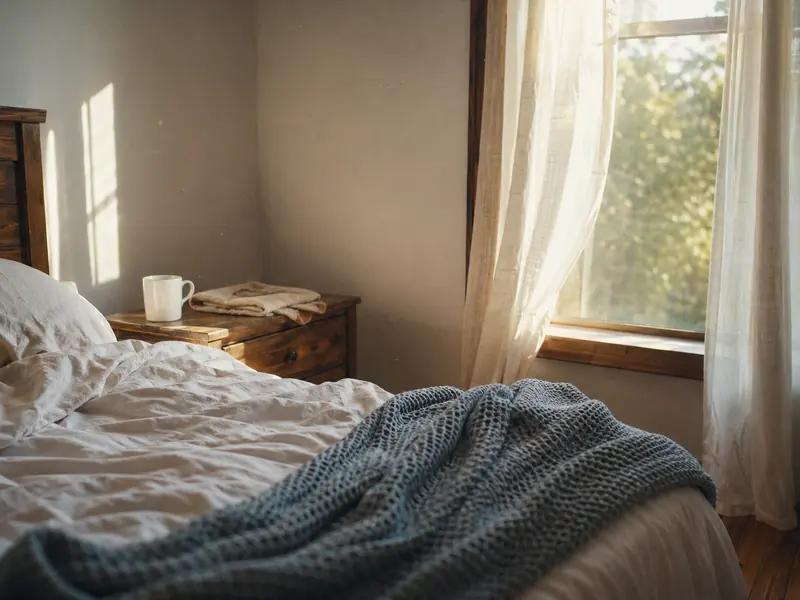 Schlafzimmer im weichen Morgenlicht